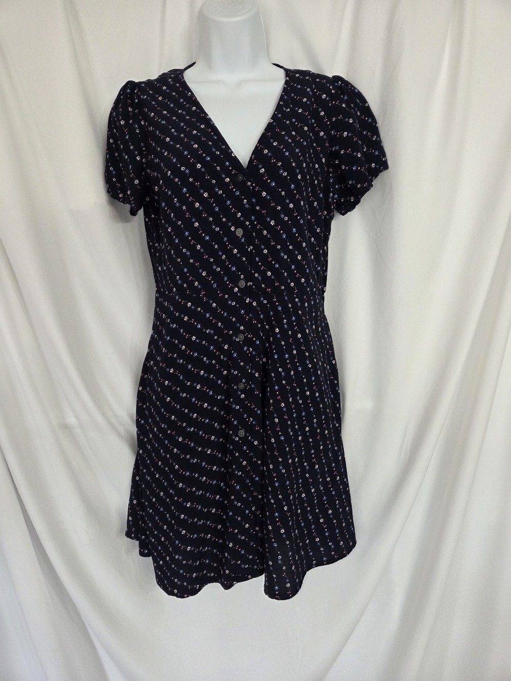 GAP Navy Mini Floral Button Front Style Midi Dress Size S